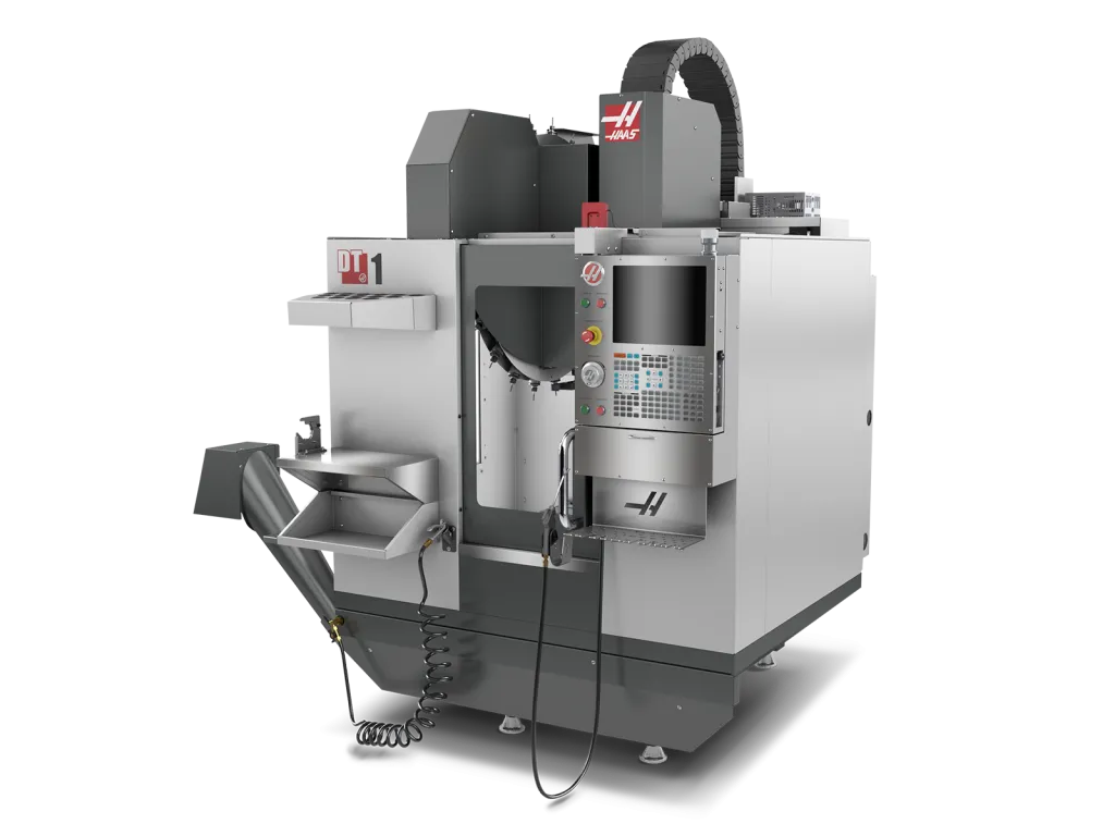 The Haas DT-1 vertical machining center is designed for high-speed, high-volume production, this vertical machining center is built to handle tight-tolerance parts with short cycle times and fast turnarounds.